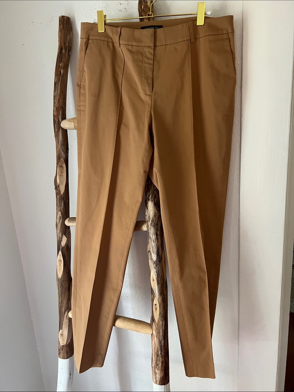 Lafayette 148 New York Cropped Ankle Tapered Sleek Cotton Pants in Camel Khaki 6
